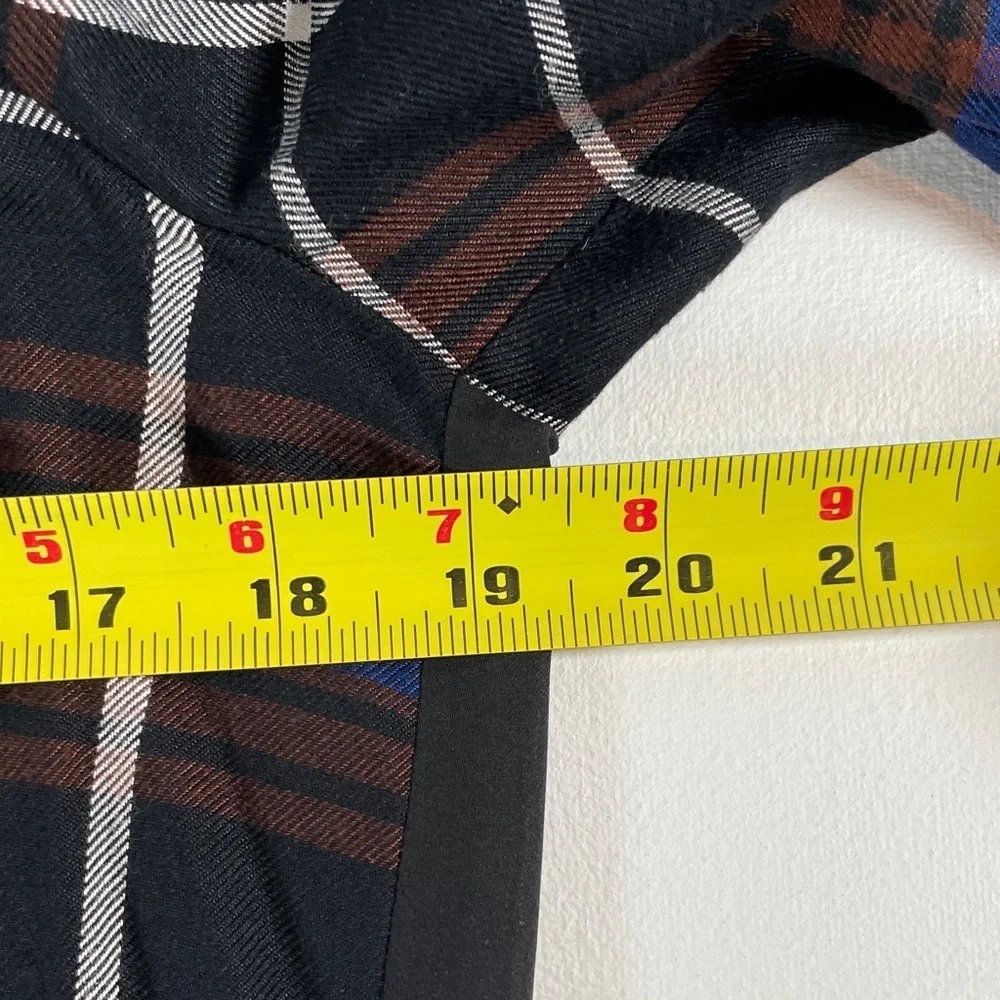 L’AGENCE Flannel Plaid Shirt Contrast Black Silk Back, Blue and Brown - Size XS